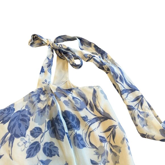Reformation Twilight Dress White Blue Floral Print Tie Shoulders Size 12 Womens - Picture 6 of 13